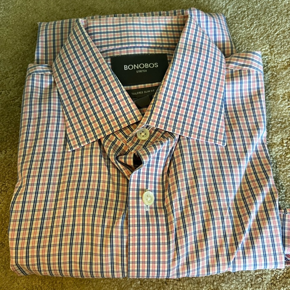 Bonobos Men's Pink and Blue Plaid Dress Shirt